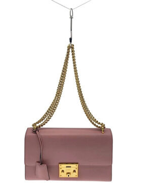 Gucci Chain Shoulder Bag Padlock Bag Leather Pink